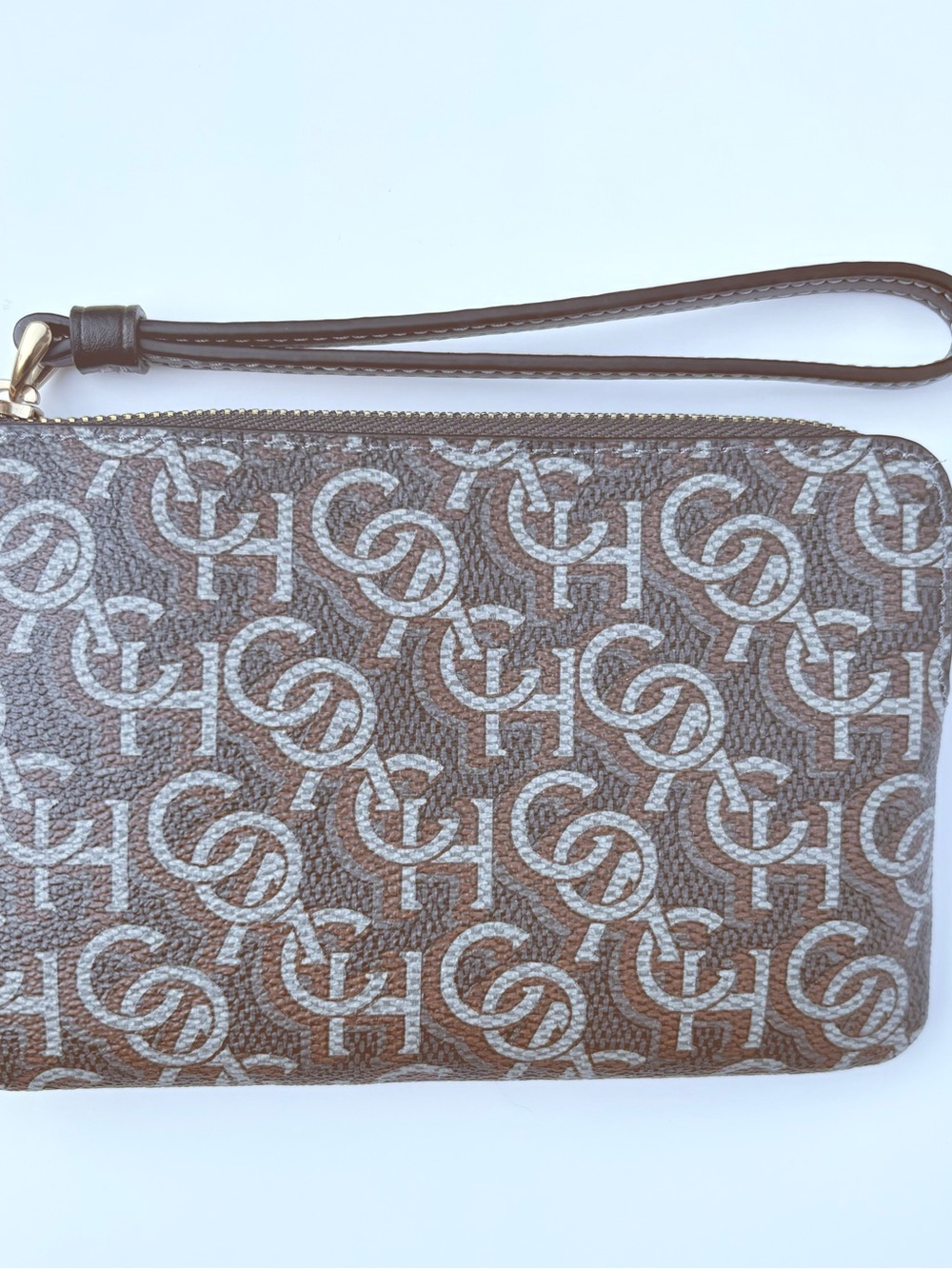NWT Coach Corner Zip Wristlet Signature Monogram Black CF548